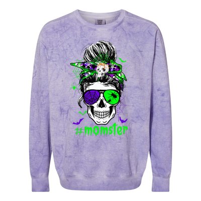 Momster Costume Halloween Skull Mom Colorblast Crewneck Sweatshirt