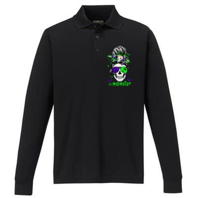 Momster Costume Halloween Skull Mom Performance Long Sleeve Polo