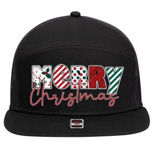 Merry Christmas Holiday Winter Vibes Christmas Gift 7 Panel Mesh Trucker Snapback Hat