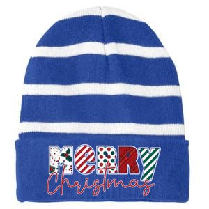 Merry Christmas Holiday Winter Vibes Christmas Gift Striped Beanie with Solid Band