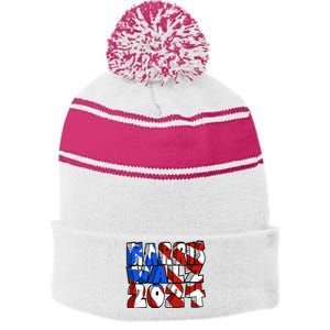 Michael Chabon Harris Walz 2024 Stripe Pom Pom Beanie