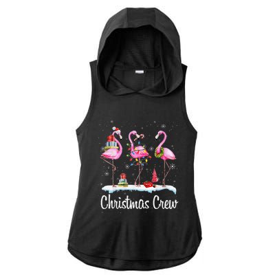 Merry Christmas Hat Santa Flamingo Light Snow Xmas Pajamas Ladies PosiCharge Tri-Blend Wicking Draft Hoodie Tank