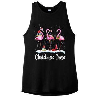 Merry Christmas Hat Santa Flamingo Light Snow Xmas Pajamas Ladies PosiCharge Tri-Blend Wicking Tank