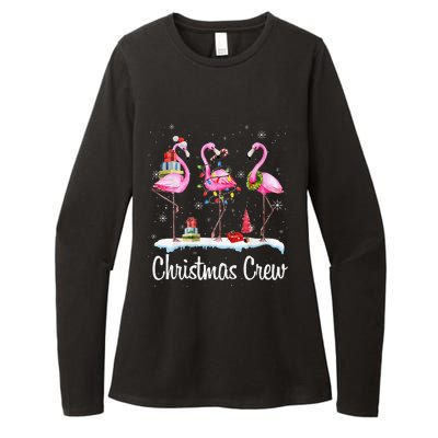 Merry Christmas Hat Santa Flamingo Light Snow Xmas Pajamas Womens CVC Long Sleeve Shirt