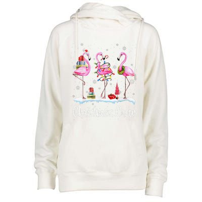 Merry Christmas Hat Santa Flamingo Light Snow Xmas Pajamas Womens Funnel Neck Pullover Hood