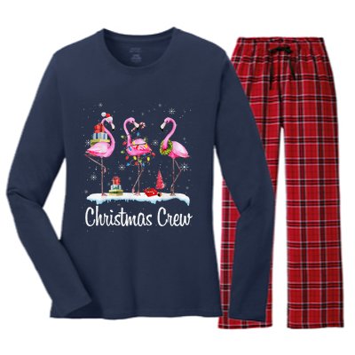 Merry Christmas Hat Santa Flamingo Light Snow Xmas Pajamas Women's Long Sleeve Flannel Pajama Set 