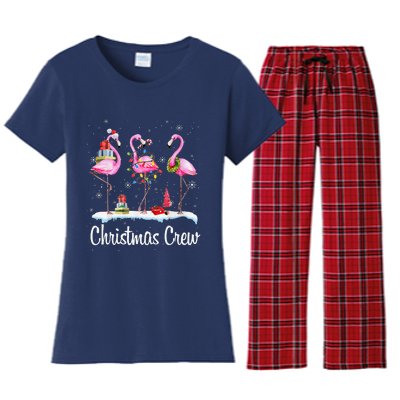 Merry Christmas Hat Santa Flamingo Light Snow Xmas Pajamas Women's Flannel Pajama Set