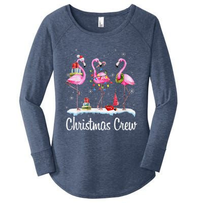 Merry Christmas Hat Santa Flamingo Light Snow Xmas Pajamas Women's Perfect Tri Tunic Long Sleeve Shirt