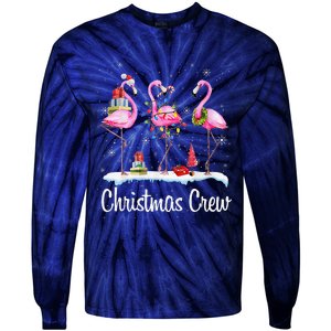 Merry Christmas Hat Santa Flamingo Light Snow Xmas Pajamas Tie-Dye Long Sleeve Shirt