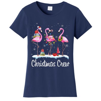 Merry Christmas Hat Santa Flamingo Light Snow Xmas Pajamas Women's T-Shirt