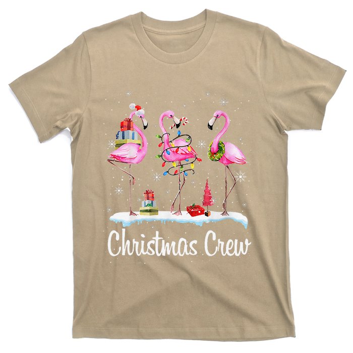 Merry Christmas Hat Santa Flamingo Light Snow Xmas Pajamas T-Shirt