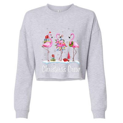 Merry Christmas Hat Santa Flamingo Light Snow Xmas Pajamas Cropped Pullover Crew