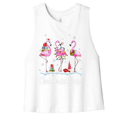 Merry Christmas Hat Santa Flamingo Light Snow Xmas Pajamas Women's Racerback Cropped Tank