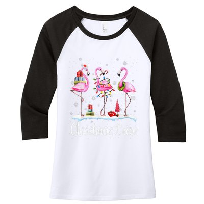 Merry Christmas Hat Santa Flamingo Light Snow Xmas Pajamas Women's Tri-Blend 3/4-Sleeve Raglan Shirt