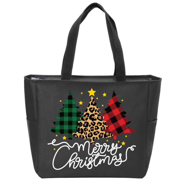 Merry Christmas Holiday Trees Zip Tote Bag