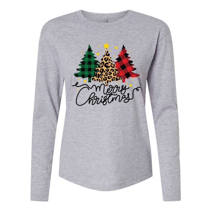 Merry Christmas Holiday Trees Womens Cotton Relaxed Long Sleeve T-Shirt