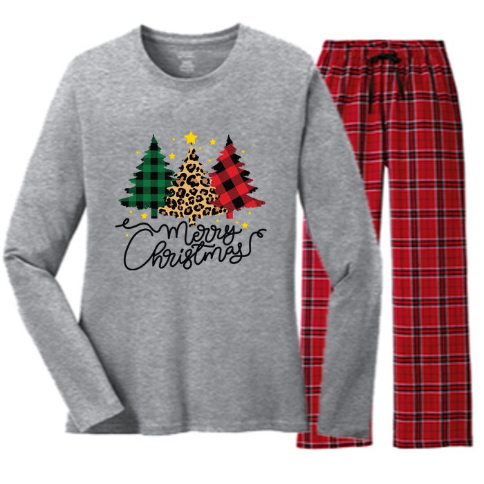 Merry Christmas Holiday Trees Women's Long Sleeve Flannel Pajama Set 