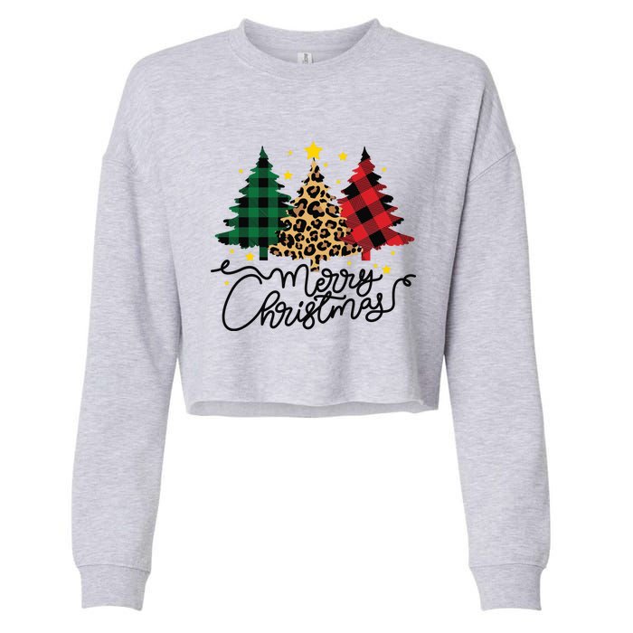 Merry Christmas Holiday Trees Cropped Pullover Crew