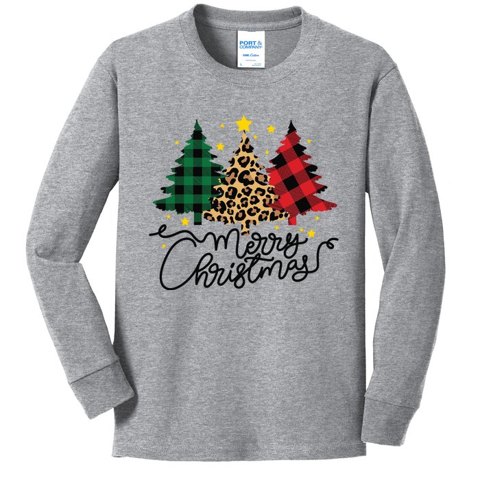 Merry Christmas Holiday Trees Kids Long Sleeve Shirt