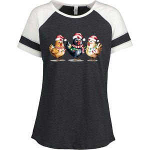 Merry Christmas Holiday Chicken Xmas Enza Ladies Jersey Colorblock Tee