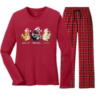 Merry Christmas Holiday Chicken Xmas Women's Long Sleeve Flannel Pajama Set 