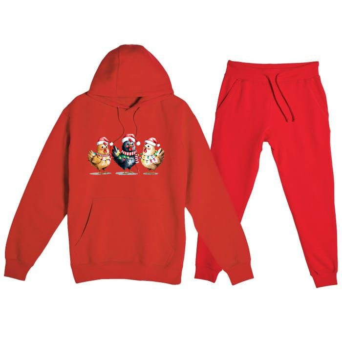 Merry Christmas Holiday Chicken Xmas Premium Hooded Sweatsuit Set