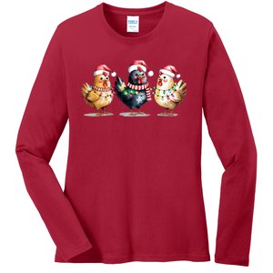 Merry Christmas Holiday Chicken Xmas Ladies Long Sleeve Shirt