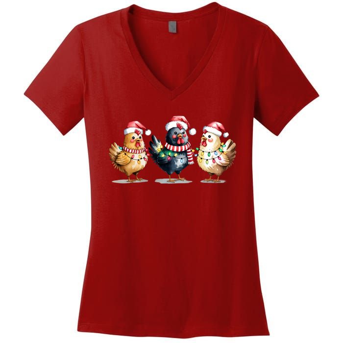 Merry Christmas Holiday Chicken Xmas Women's V-Neck T-Shirt