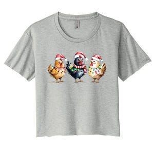 Merry Christmas Holiday Chicken Xmas Women's Crop Top Tee