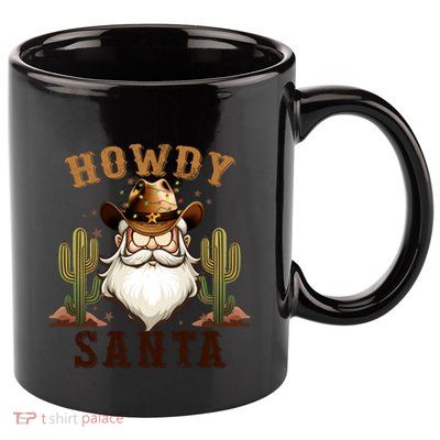 Merry Christmas Howdy Santa Claus Retro Western Cow Xmas Meaningful Gift 11oz C Handle Ceramic Mug