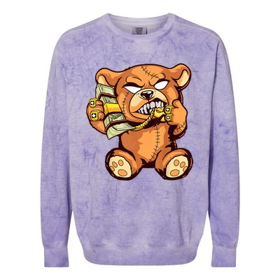 Money Calling Hip Hop Teddy Bear Gangster Rap Drip Swag Dope Colorblast Crewneck Sweatshirt