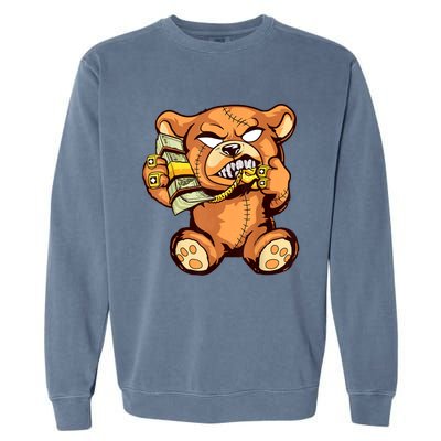 Money Calling Hip Hop Teddy Bear Gangster Rap Drip Swag Dope Garment-Dyed Sweatshirt