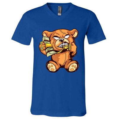 Money Calling Hip Hop Teddy Bear Gangster Rap Drip Swag Dope V-Neck T-Shirt