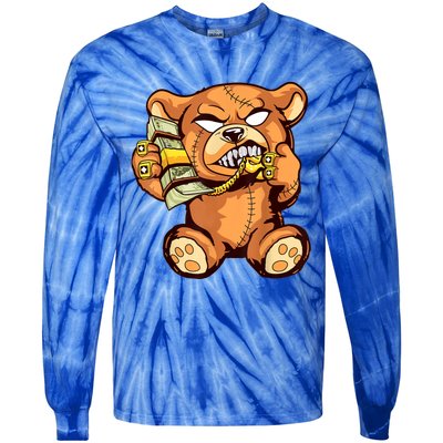 Money Calling Hip Hop Teddy Bear Gangster Rap Drip Swag Dope Tie-Dye Long Sleeve Shirt