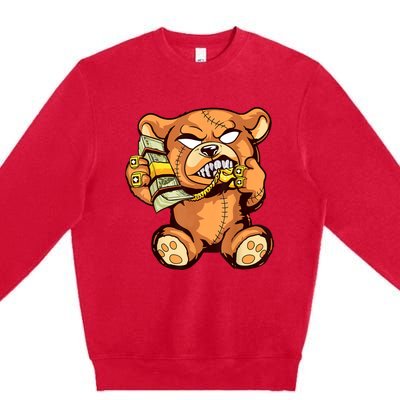 Money Calling Hip Hop Teddy Bear Gangster Rap Drip Swag Dope Premium Crewneck Sweatshirt