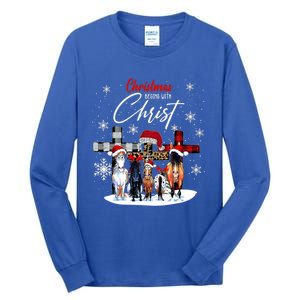 Merry Christmas Horse Begins With Christ Xmas Santa Claus Gift Tall Long Sleeve T-Shirt