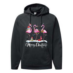 Merry Christmas Hat Santa Flamingo Light Christmas Snow Performance Fleece Hoodie