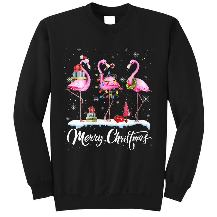 Merry Christmas Hat Santa Flamingo Light Christmas Snow Sweatshirt