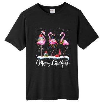 Merry Christmas Hat Santa Flamingo Light Christmas Snow Tall Fusion ChromaSoft Performance T-Shirt