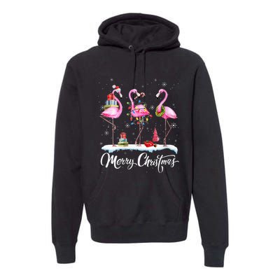 Merry Christmas Hat Santa Flamingo Light Christmas Snow Premium Hoodie