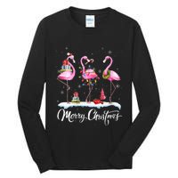 Merry Christmas Hat Santa Flamingo Light Christmas Snow Tall Long Sleeve T-Shirt