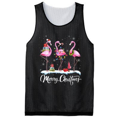 Merry Christmas Hat Santa Flamingo Light Christmas Snow Mesh Reversible Basketball Jersey Tank