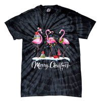 Merry Christmas Hat Santa Flamingo Light Christmas Snow Tie-Dye T-Shirt