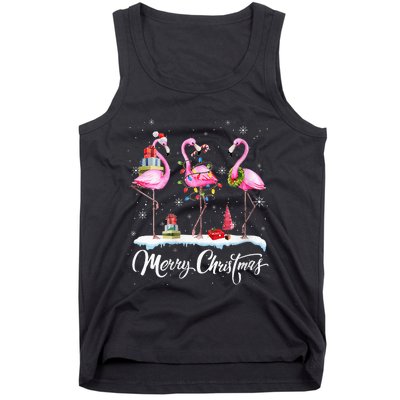 Merry Christmas Hat Santa Flamingo Light Christmas Snow Tank Top