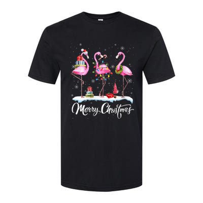 Merry Christmas Hat Santa Flamingo Light Christmas Snow Softstyle CVC T-Shirt