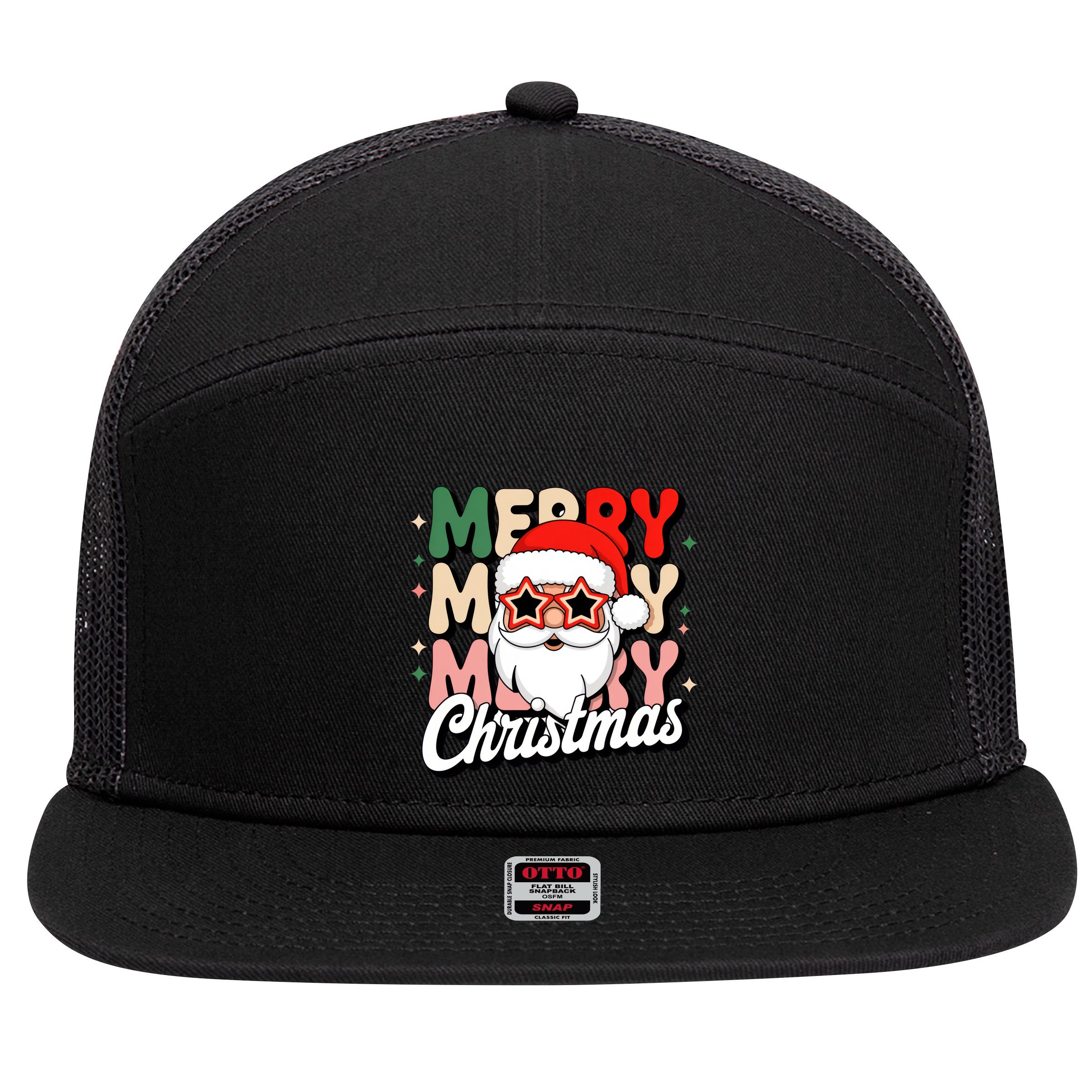 Merry Christmas Hip Santa 7 Panel Mesh Trucker Snapback Hat