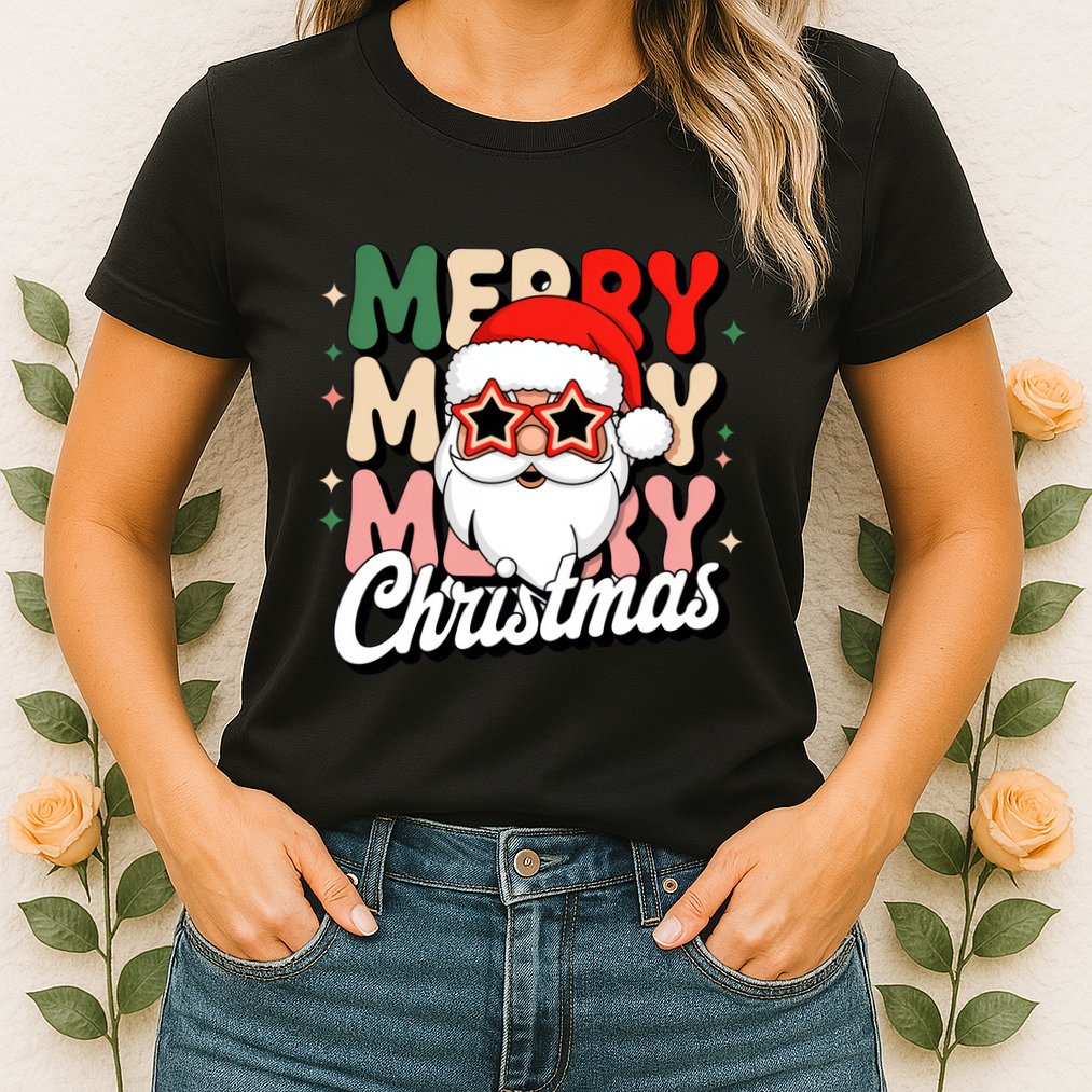 Merry Christmas Hip Santa Womens T-Shirt