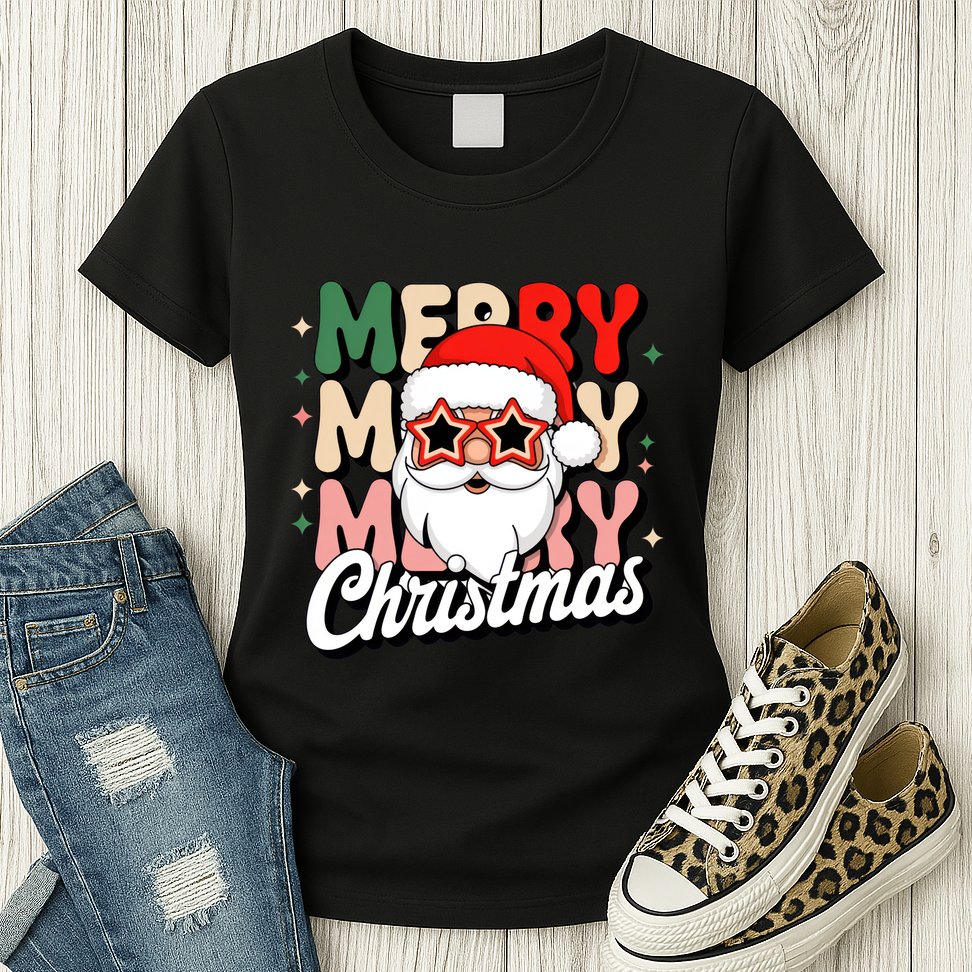 Merry Christmas Hip Santa Womens T-Shirt
