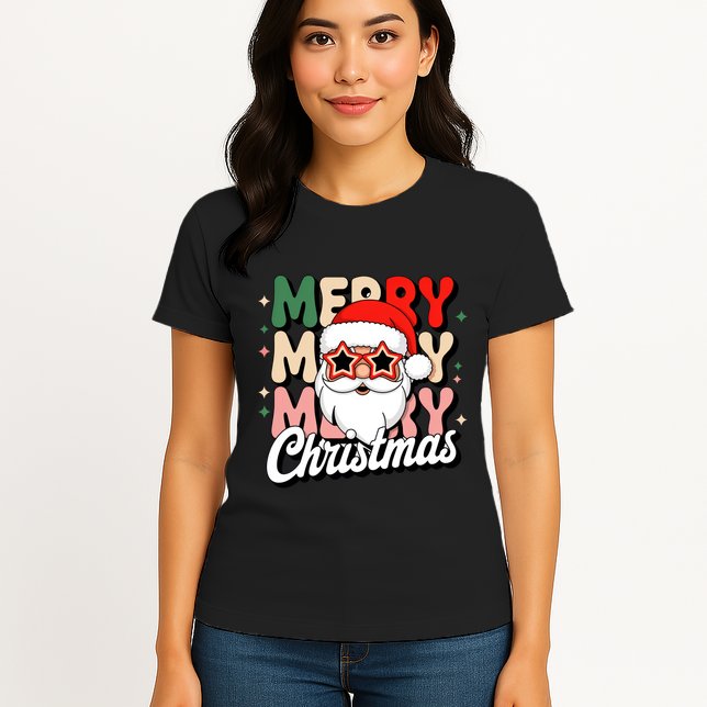 Merry Christmas Hip Santa Womens T-Shirt
