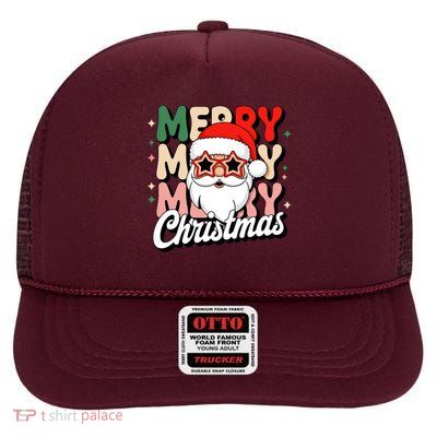 Merry Christmas Hip Santa High Crown Mesh Back Trucker Hat